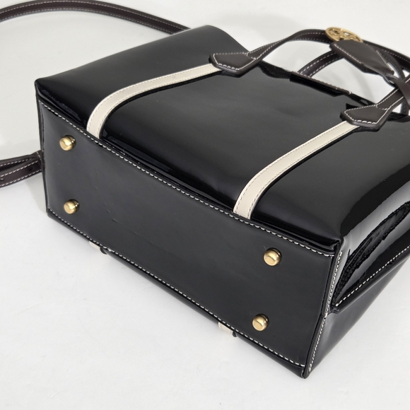 EXCELLENT TORY BURCH PERRY PATENT SMALL TRIPLE COMPARTMENT TOTE BAG - BLACK - Picture 10 of 11
